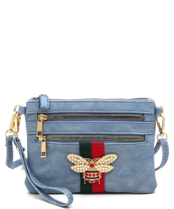 Queen Bee Stripe Clutch Crossbody Bag Wristlet AD2581B BLUE